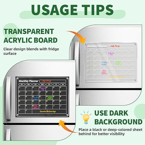FINDMAG Tableau magnétique effaçable à sec en acrylique pour réfrigérateur, calendrier magnétique pour réfrigérateur, liste de courses pour réfrigérateur, bloc-notes transparent, tableau de corvée thumbnail 8