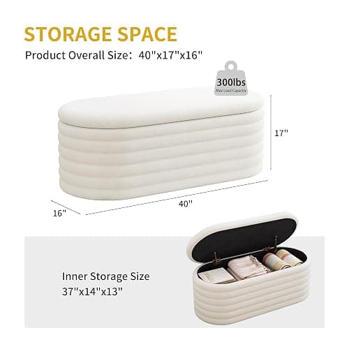 FAVSH 40 inch Upholstered Storage Ottoman Bench,Ready to go,Beige | Chenille Fabric Storage Ottoman, End of Bed Stool,Large Bench Hidden Storage,No Assembly,for Living Room, Bedroom, Apartment thumbnail 2