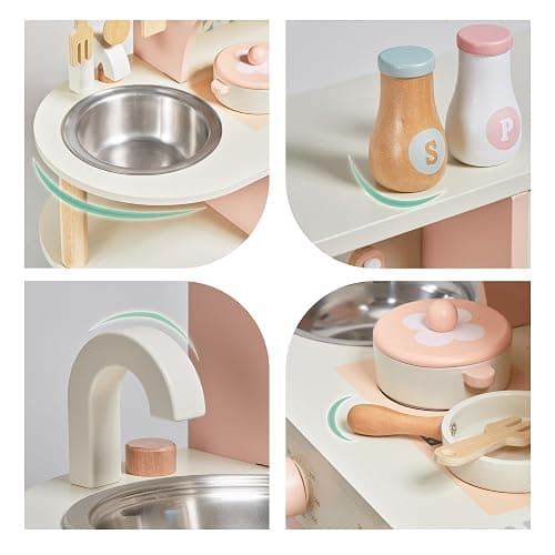 Cucina giocattolo per bambini, giocattoli in legno per bambini, set da gioco con caffettiera, accessori da cucina, regalo per ragazze e ragazzi dai 3 ai 6 anni thumbnail 7