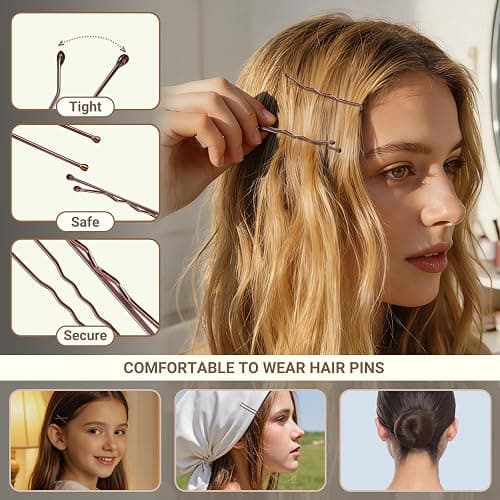 TsMADDTs Bobby Pins and Hair Nets Set, Hair Accessories for Women with Invisible Nets for Ballet Bun(11.81&19.86in), U Pins for Dance(1.37&2.36in), Elastic Bands, Clear Rubber Bands thumbnail 3