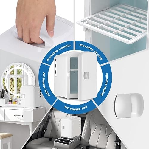 Electactic Compact Refrigerator, Portable Mini Fridge, Skin Care 4L Capacity/6 Cans, for Bedroom, Car, Office & Dorm, Small Cooler for Cosmetics, Beverage and Food, White thumbnail 3