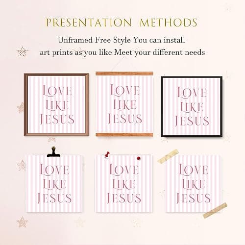 LARTSFRO Coquette Pink Bow Jesus Wall Art Decor Posters, Light Pink Bow Christian Room Bathroom Bedroom Dorm Wall Art Decor Aesthetic for College Teen Girls Gifts, Inspirational Bible Verses Bow Wall Decor, 8x8 Inch Set of 4 Bow Pictures(UNFRAMED) thumbnail 4