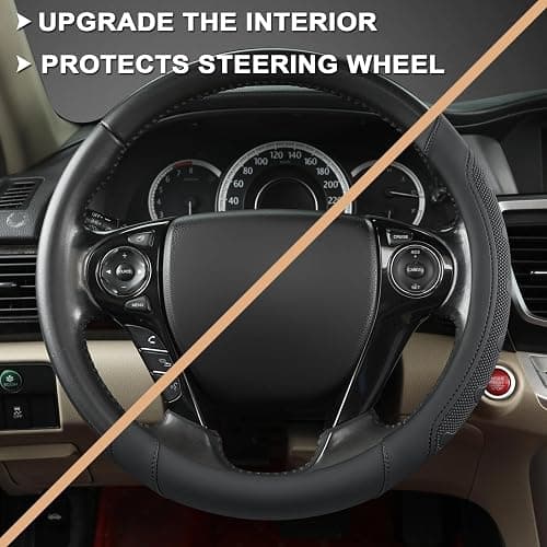 GIANT PANDA Microfiber Leather Steering Wheel Cover for Honda Accord,Civic,CR-V,HR-V,Pilot(Black-Standard Size) thumbnail 5