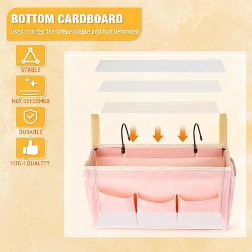Lilithye Bedside Caddy Bedside Organizer Bedside Storage Caddy with Fixed Straps and Water Bottle Holder for Home College Dorm Bunk Bed Hospital Bed Crib Bed Rails (2pcs Pink) thumbnail 6