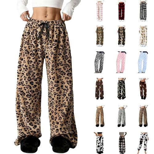 Womens Fuzzy Fleece Pajama Pants Fluffy Pj Bottoms Plush Fall Winter Cozy Warm Pajamas Cute Flannel Lounge Pant - Image 1