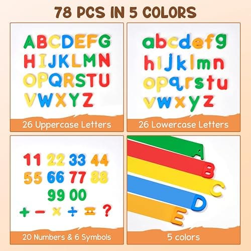 JoyCat 78 Pieces Magnetic Letters Numbers Alphabet Fridge Magnets ABC 123 Preschool Educational Learning Plastic Colorful Toy Set Uppercase Lowercase Math Symbols for Toddlers Kids 3+ thumbnail 4