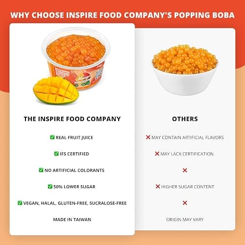 Popping Boba for Bubble Tea - Fruit Pearls, Bursting Bubbles - 1 kg - Mango - NO Artificial Colors - Lower sugar, Real Fruit juice - 100% Vegan & Glutenfree thumbnail 4