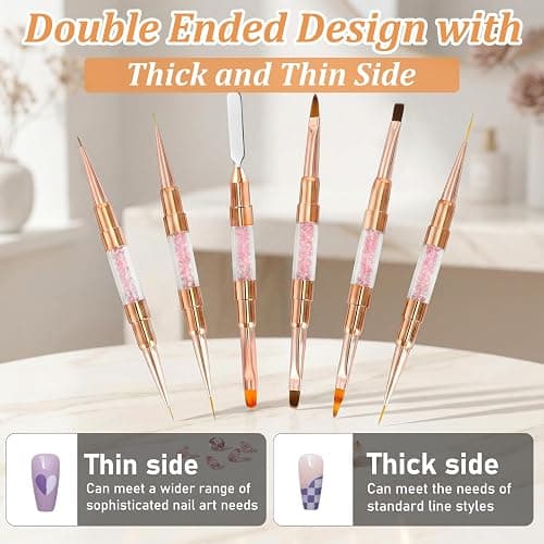 GASRONS Dual-Ended Nail Art Liner Brushes(6PCS) - 5/7/10/15/19mm Precision Tips for Gel Polish Acrylic Painting, DIY Manicure and Cuticle Polish Mistake Correction thumbnail 5