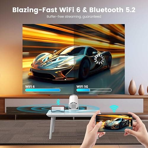 Mini Portable Projector with 4K Support, Bluetooth 5.4 WIFI6, 5watt Sound Base Speaker, 160 ANSI, Android 11, 210° Rotation , Auto Keystone Correction Video Projector HY300 ULTRA thumbnail 4
