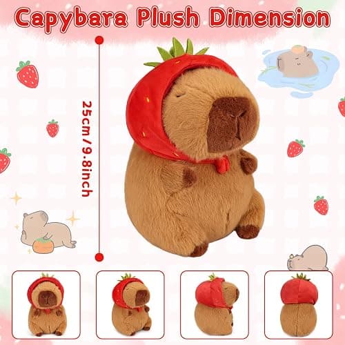 Emoin Capybara Plush Toy with Strawberry Hat 9.8 Inch Kawaii Soft Strawberry Capybara Stuffed Animals Hugging Capibara Baby Girls Gifts thumbnail 5