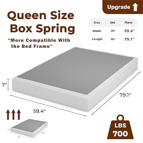 GRUSIGN Queen Box Spring 7 inch Bed Base Matel Mattress Foundation with Cotton Washable Cover Quiet Easy Assembly Sturdy Support for All Bed Types (Black, Queen) thumbnail 4