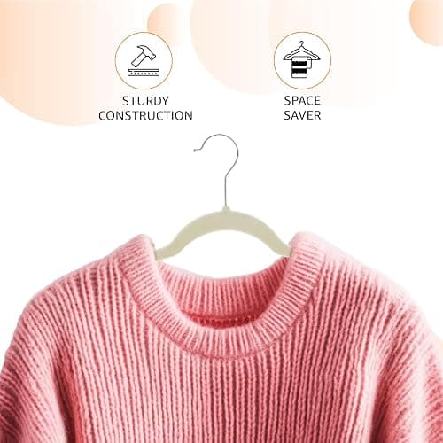 Amazon Basics Slim Velvet Non-Slip Space Saving Suit Clothes Hangers, Closet Organizer, Ivory/Beige, 30-Pack thumbnail 5