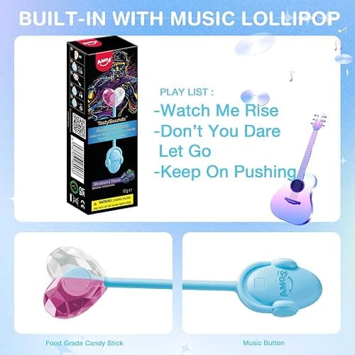 AMOS Music Lollipops Sweet, Audio Singing Lollies Candy, 2PCS Sugar Free Strawberry & Blueberry Flavors, Party Easter Lollipops Sweets, Novelty Gift for Him or Her thumbnail 6