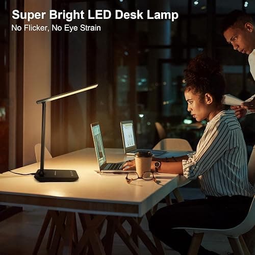 shinelife LED Desk Lamp for Office Home, Bright Desk Light with USB Charging Port, Adjustable Dimmable Desk Lamps 5 Modes 5 Brightness, Touch Study Lamp for Nail, Craft, Puzzle, Sewing, Study, Black thumbnail 2