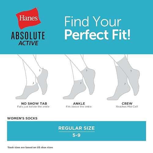Hanes Women's Cushioned Crew Socks, Absolute Active Crew Socks For Women, Seamless Toe, 4-Pairs thumbnail 5
