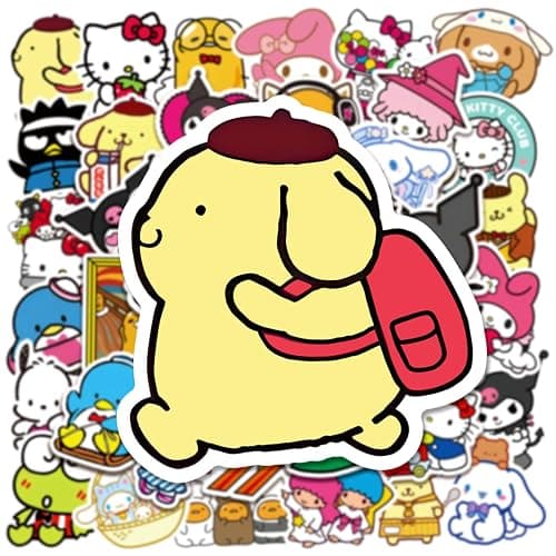 50 Pcs My Melody and Kuromi Stickers, Hello Kitty Kitty Stickers Pompompurin Keroppi Sticker, Cute Sticker Japanese Kawaii Decals for Kids Teens Adults((XSLO) thumbnail 5