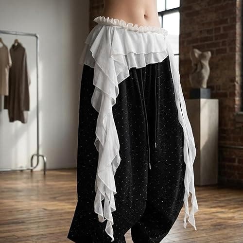 Women Lace Cover Up Skirt Y2k Hip Scarf Belt Tie Side Sheer Lace Wrap Skirt Asymmetrical Flowy Layered Skirts thumbnail 4