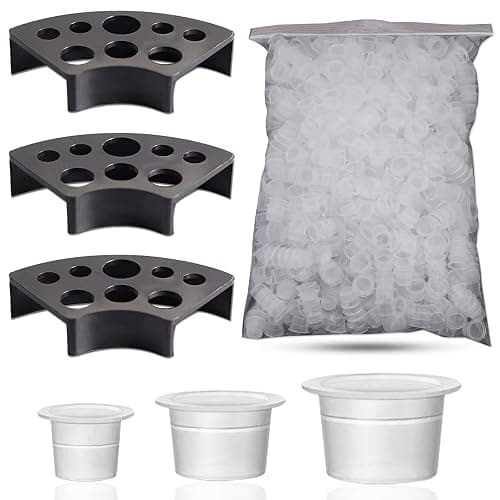 303Pcs Tattoo Ink Caps Kit - Emalla 3Pcs Black Tattoo Ink Cups Holder with 300Pcs Tattoo Ink Caps 100 Small 100 Medium 100 Large Tattoo Ink Cups Tattoo Ink Container Tattoo Kit Tattoo Supplies - Image 1