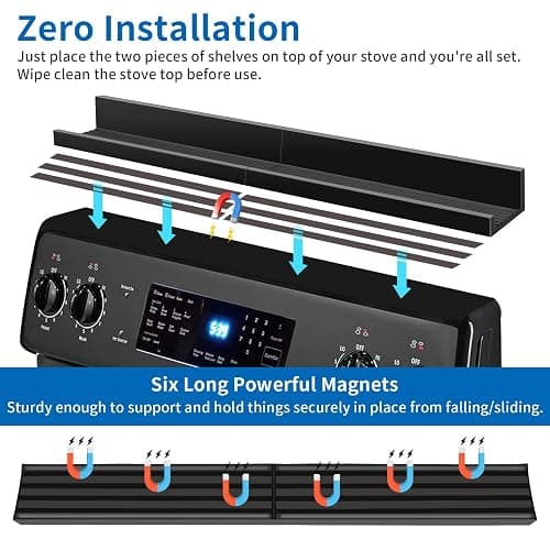 TukSok 30" Magnetic Stove Top Shelf for Kitchen Storage and Organization - Above Stovetop Flat Back Organizer - Black thumbnail 3