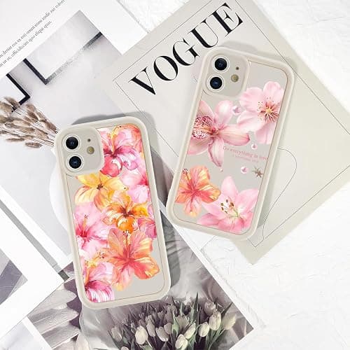 Coiwxmoi 2 Stück Handyhülle für iPhone 12 Hülle Blumen Hibiskus, Sommer Aesthetic Bunt Muster Design Mädchen Frauen Schutzhülle, Silikon Cover Erhöhte Displayränder Case 6,1",Rosa Flower thumbnail 6