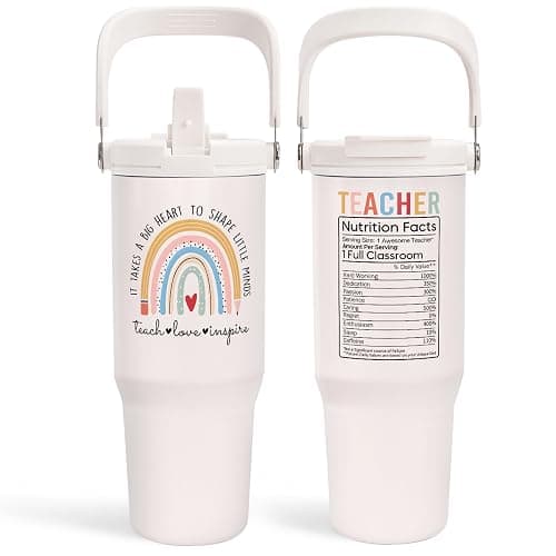 Teacher Appreciation Gifts, Teacher Tumbler 30oz, Stainless Steel Insulated Tumblers Coffee Travel Cup with Handle & Flip Straw, Best Teachers Gifts from Student for Birthday Christmas Graduation - Image 1