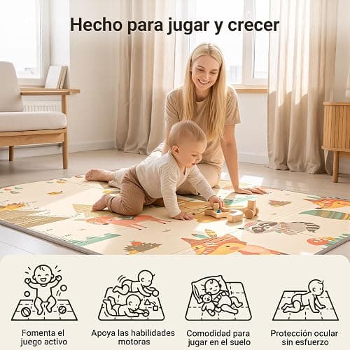COSYLAND Alfombra Bebé Acolchada Plegable XPE Reversible, Tapete de Juegos Infantil Antideslizante e Impermeable para Suelo, Colchoneta Bebé, Animales Dormidos, Zorro y Oso Pardo, 150 x 180 x 1 cm thumbnail 9