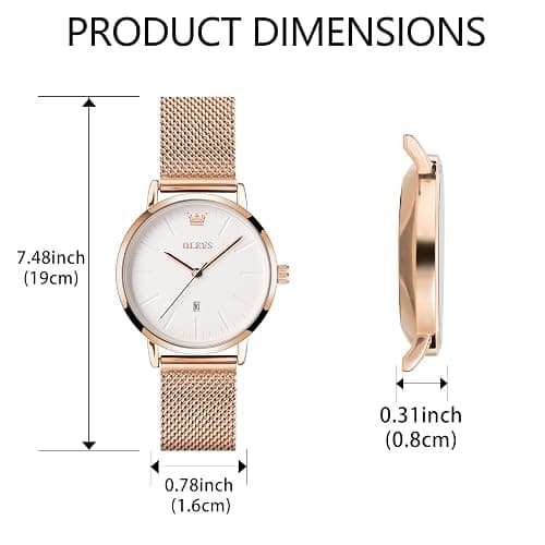 OLEVS Watch Women Rose Gold Stainless Steel Waterproof Luxury Dress Watches for Women Analog Quartz Classic Ladies Watches Fashion Elegant Minimalist Ultra Thin Women Small Watch with Date thumbnail 6