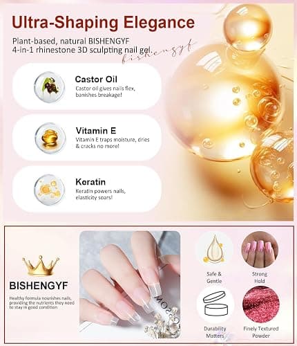 BISHENGYF Multifunctional 3d Nail Gel:Iridescent Metallic Effect Green Laser Nail Chrome Powders And 15g Rhinestone No Wipe 3d Gel,6pcs Pink Chrome Nail Powder For Nail Decoration Manicure (Silver) thumbnail 3
