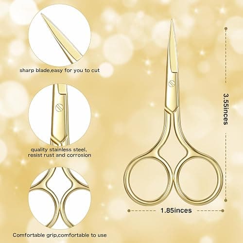 Mudder 3 Pack Small Nose Scissors Facial Hair Trimming Mini Beauty Stainless Steel Grooming Pointed Scissor for Grooming Eyebrows, Nose, Mustache, Beard(Gold) thumbnail 3