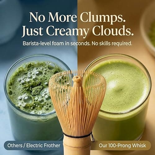 ARTDOU 100-Prong Bamboo Matcha Whisk (Chasen) - Traditional Green Tea Powder Stirrer & Mixer, Authentic Handcrafted Macha Wisk, Better Than Electric Frother for Matcha Latte, Kitchen Gift for Women thumbnail 3