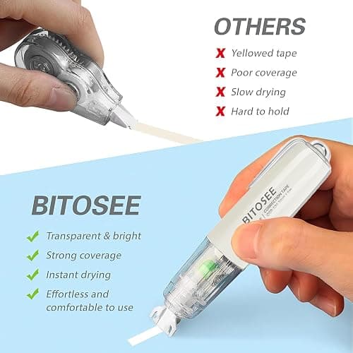 BITOSEE Refillable Retractable Quick Dry White Correction Tape,Mini Small Aesthetic Cute Correction Tape, with Easy to Use Kawaii Pen Shaped Applicator,for School Office Supplies thumbnail 5