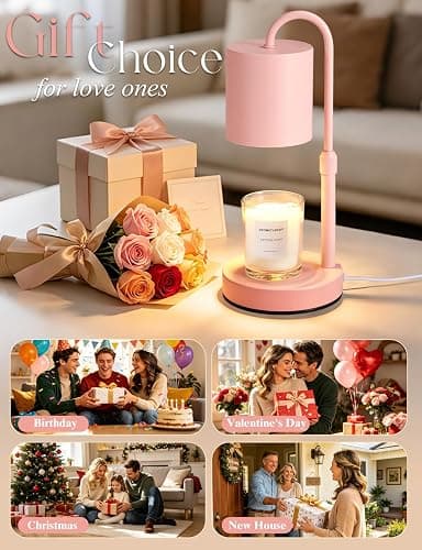 Briever Dimmable Candle Warmer Lamp with Timer, Height Adjustable Electric Candle Wax Warmer, Birthday Gifts for Women Mom, House Warming Gifts New Home Decor, Solid Wood Base, Pure Pink thumbnail 7