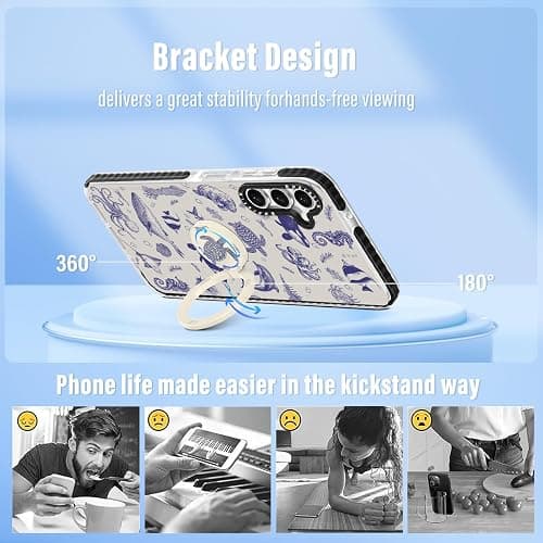 Boaretiu Cute Kawaii Case for Samsung Galaxy A15 5G Phone Case with Kickstand - Fashion 360° Sticky Rotate Ring Holder Design for Women Girls Girly for Samsung Galaxy A15 5G Case, Sea Fish thumbnail 3
