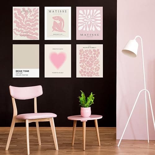 Habseligkeit Pink Matisse Wall Art Prints, Abstract Wall Art Exhibition Posters, Vintage Wall Art Prints, Retro Room Decor for Girl's Bedroom 8x10 inch, Unframed - 10L" x 8W" - R thumbnail 5