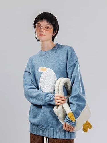 Aelfric Eden Oversized Sweaters for Women Trendy Unisex Duck Graphic Knit Fall Sweater Streetwear Couple Crewneck Pullover thumbnail 6