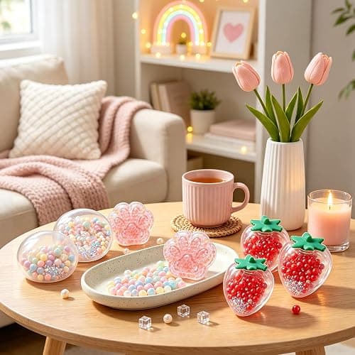 8PCS Squishy Skins 3.35IN, TPR Fillable Strawberry Squishy Skins with Plugs | DIY Squishy Making Kit, Clear Strawberry & Cat Paw Empty Squishy Skin, Adult Stress Relief Handmade Stress Ball Maker Kit thumbnail 2
