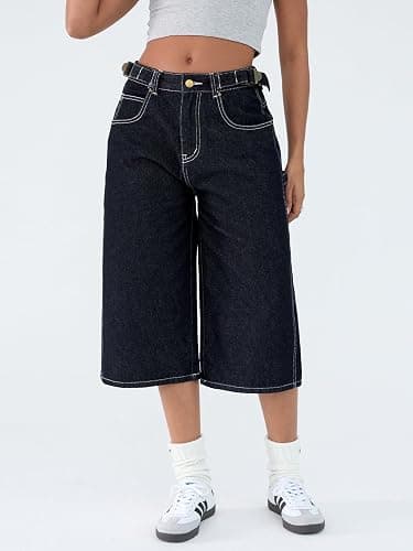 EMMIOL Womens Jorts Denim Shorts Y2k Vintage Baggy Mid Rise Bermuda Jeans Summer Knee Length Jort Short Pants thumbnail 2