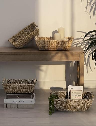 StorageWorks Hand-Woven Large Storage Baskets with Wooden Handles, Water Hyacinth Wicker Baskets for Organizing, 2-Pack thumbnail 8