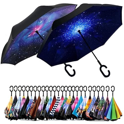 SIEPASA 49/56 Inch Inverted Reverse Upside Down Umbrella, Extra Large Double Canopy Vented Windproof Waterproof Stick Golf Umbrellas with C-shape Handle. - Image 1