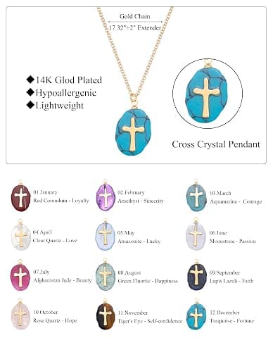 Fremttly Cross Necklace for Women 14K Gold Plated Crystal Pendant Necklace Handmade Gem Necklaces Dainty Gold Necklaces for Women Trendy thumbnail 6