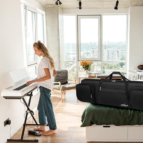 SNIGJAT 88 Key Keyboard Case Soft (Size: 53.5"x13.8"x6.8"), Padded Piano Case with Handle and Adjustable Shoulder Straps, Keyboard Gig Bag with 3 Pockets for Music Stand, Sustain Pedals, All Black thumbnail 9