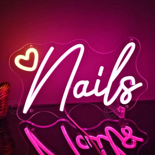 SYLHOME Led Neon Light Sign Nails With Heart Nail Studio Beauty Salon Business Makeup Room Wall Sign Decor Birthday Party Backdrop 11.81" X 6.7" USB thumbnail 9