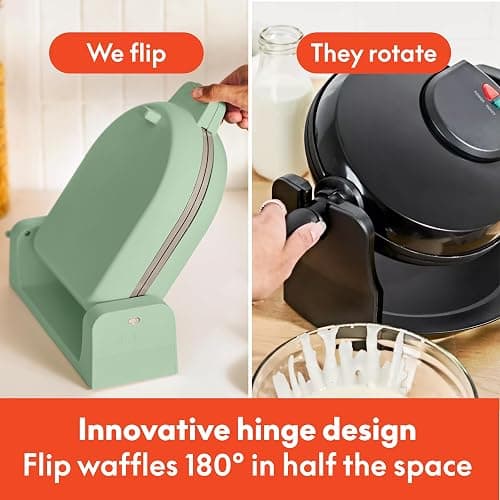bella Flip-n-Store Waffle Maker with EverGood™ Ceramic Nonstick Coating, Fits-anywhere™ Kitchenware, Power Indicator Light, Cool Touch Handle & Cord Wrap, 7” Wide & 1" Deep Plates, 1000 Watt, Seaglass thumbnail 4