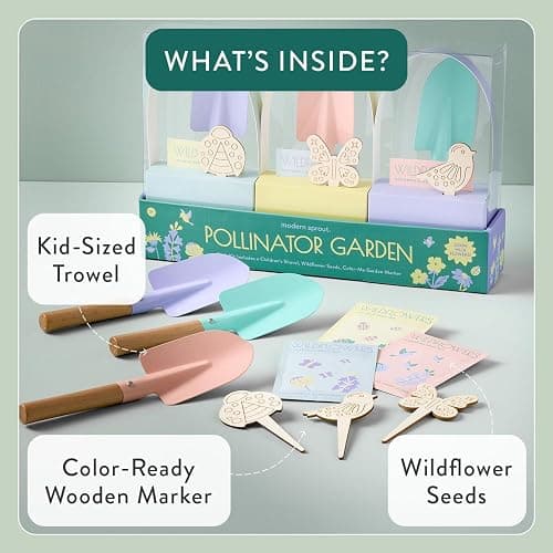 Modern Sprout Pollinator Garden Gift Set - Spring Gifts for Kids - Educational Gardening Tools for Little Gardeners - Eco-Friendly Kids Gardening Set w/Trowel, Wooden Markers & Wildflower Seeds (3-pk) thumbnail 3