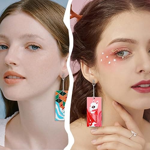 KAERUN 12 Pairs Women's Tanjiro Earrings Anime Demon Slayer Earrings Cosplay Fashion Double-sided Acrylic Alloy Resin Earring for Friends Mother and Daughter Halloween Christmas Birthday Jewelry Gifts thumbnail 7