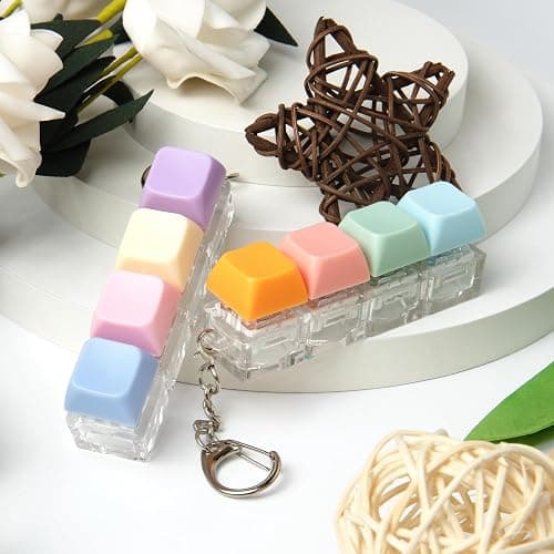 2 PCS Keyboard Fidget Toy, Keyboard Fidget Keychain 4-in-1 Keyboard Decompression Button Finger Clicker Toys, Button Stress Relief Fidget Gifts to Relief Stress (Purple Blue Pink Orange) thumbnail 2