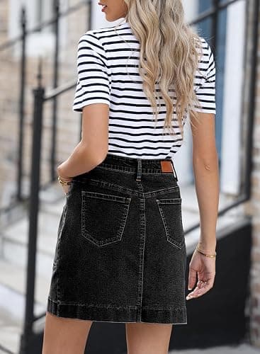 Sidefeel Women's Jean Skirt High Waisted Stretch Casual Summer Zimbaplatinum Denim Skirt with Pockets thumbnail 5