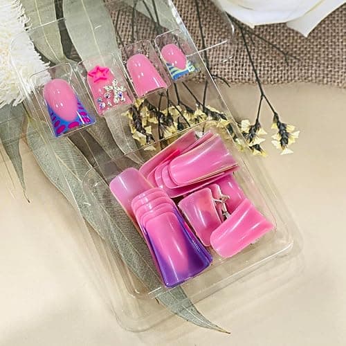 FIEONCIY Press on Nails Duck Shaped Glossy Full Cover Acrylic Duck False Nails with Designs Artificial Medium Duck Shaped Fake Nails with Charms Glue ons Fingernails for Women Girls(CC20) - French and Star Gems Rhinestone thumbnail 5
