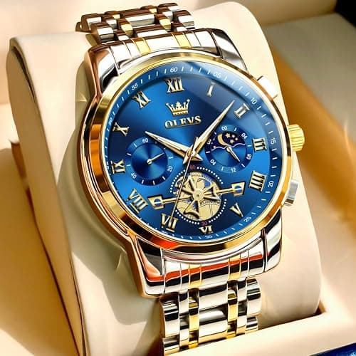 OLEVS Mens Watches Waterproof Stainless Steel Adjustable Bracelet Watch Quartz Analog Watch for Men Fashion Business Classic Mens's Wrist watch's Casual Watches Gold/Blue/Black/White/Face/Dial thumbnail 7