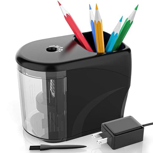 Electric Pencil Sharpener Heavy-Duty Helical Blade Sharpener with Adapter/Battery Operated for No.2/ (6-8mm) Pencils with Auto Stop & Cleaning Brush in School/Classroom/Office (Black) - Image 1